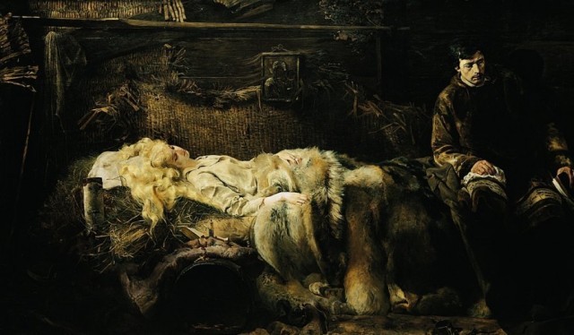 malczewski_smierc_ellenai_mnk_l Oto jeden z moich ukochanych obrazó "Śmierć Ellenai" Jacka Malczewskiego, kolejny przykład mistrzowskiego zastosowania jednej palety barw, stworzenie nastroju doborem kolorów i większą świetlistością wybranych elementów