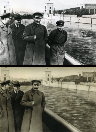 Wizytacja kanału w Moskwie rok 1937 i 1940 - morderca o twarzy i ciele dziecka "krwawy karzeł", Jeżow, zniknął z fotografii wkrótce po wykonaniu na nim egzekucji Wizytacja kanału w Moskwie rok 1937 i 1940 - morderca o twarzy i ciele dziecka "krwawy karzeł", Jeżow, zniknął z fotografii wkrótce po wykonaniu na nim egzekucji